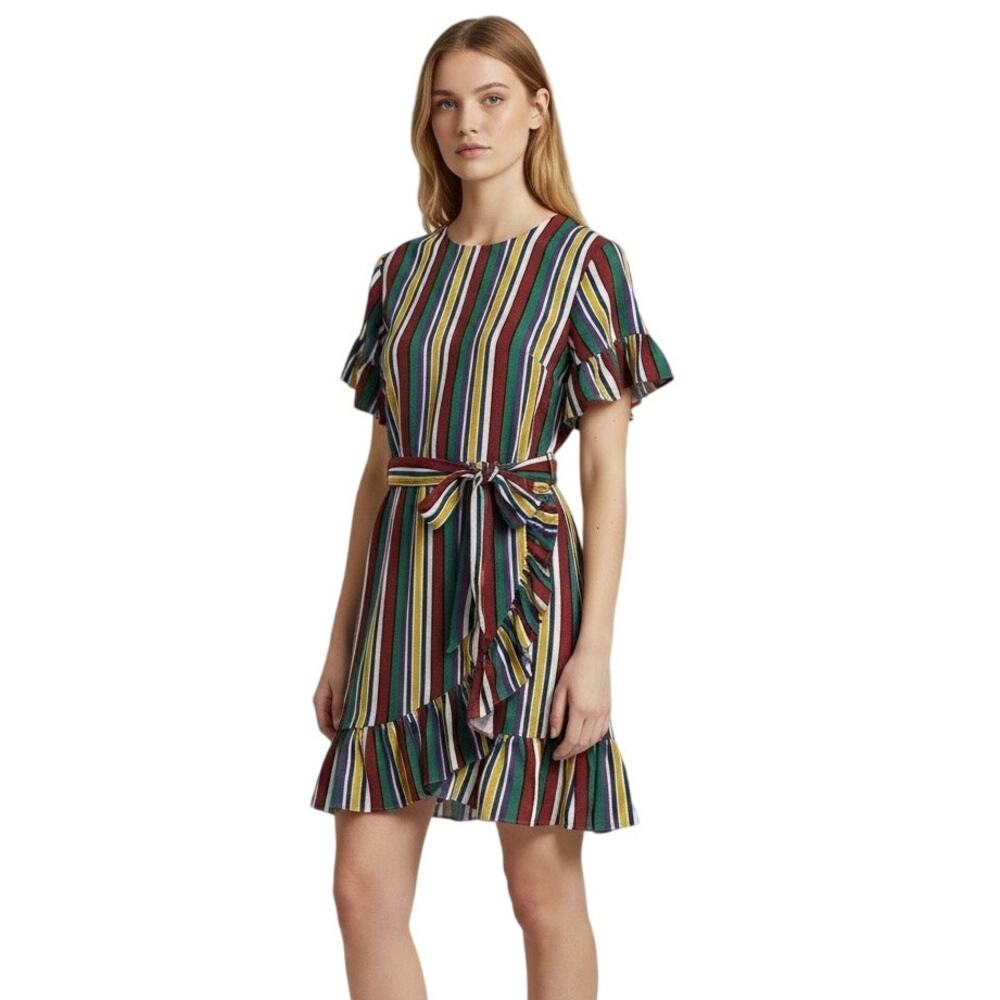 Charlie O. By Kinnicun’s Colorful Striped Dress with Tie Belt New Size Small